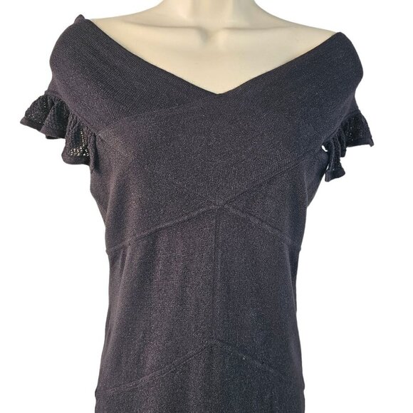 Zac Posen for Target Off Shoulder Black Knit Dress Gold Metallic Deep V Neck M - Picture 4 of 8